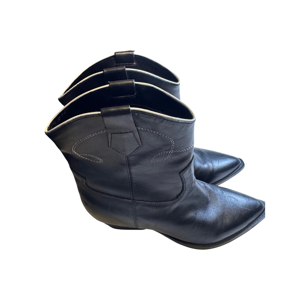 Marc Fisher Nonie Black Leather Western Cowboy Ankle Boots Womens 7.5M